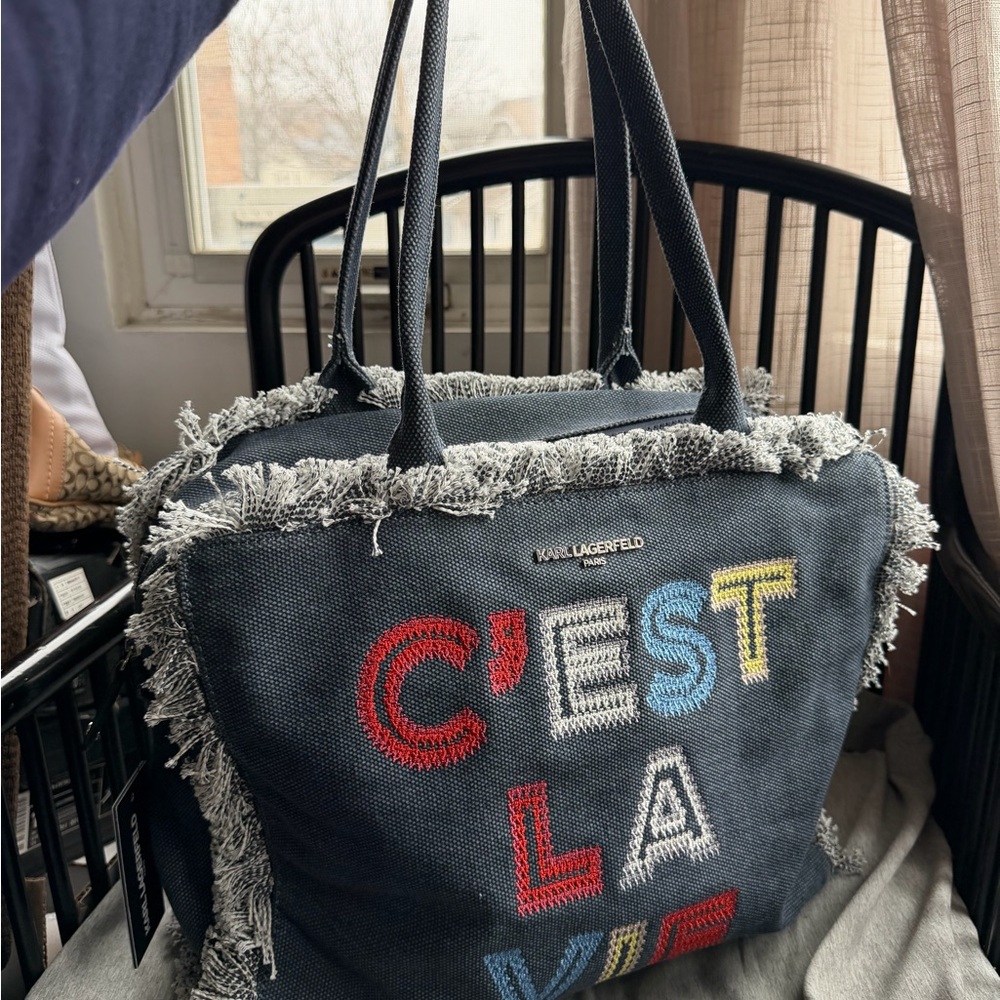 Karl Lagerfeld Jean Tote with Colorful Embroidery
